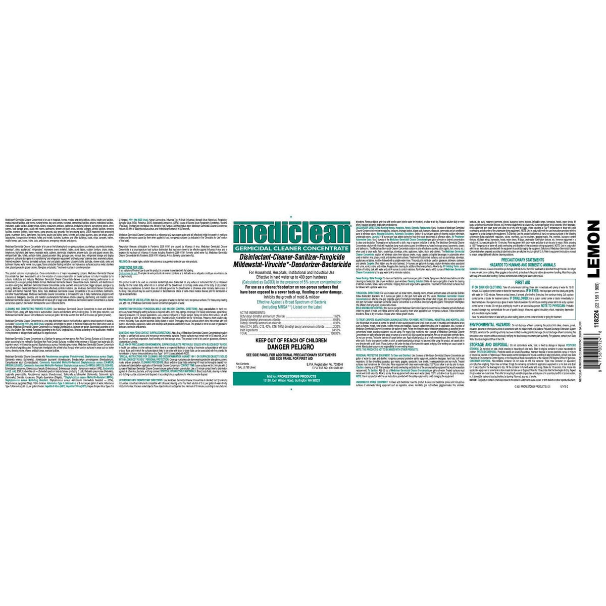Mediclean, Germicidal Cleaner Concentrate Microban,  Lemon (1 gal) Misc 1 gal,4 gal