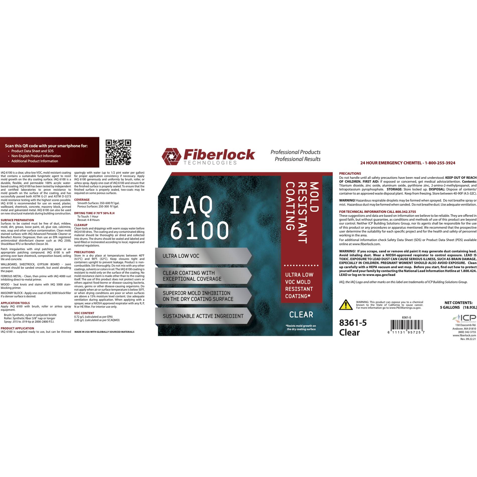 Fiberlock IAQ 6100, Mold Resistant Coating, Clear (5 gal) Misc