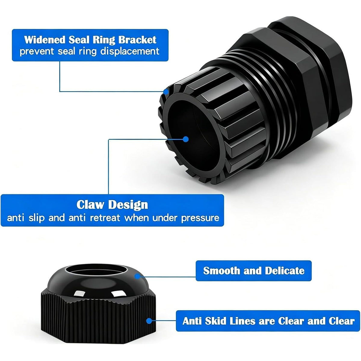 Nylon Cable Glands 1/2" NPT, Waterproof Adjustable Diameter 6-12mm Cable Connectors, Plastic Cable Gland Joints with Gaskets 1/2 NPT-BK Dehumidifier Parts