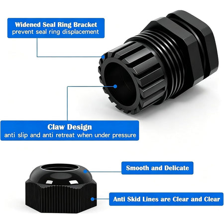 Nylon Cable Glands 1/2" NPT, Waterproof Adjustable Diameter 6-12mm Cable Connectors, Plastic Cable Gland Joints with Gaskets 1/2 NPT-BK Dehumidifier Parts