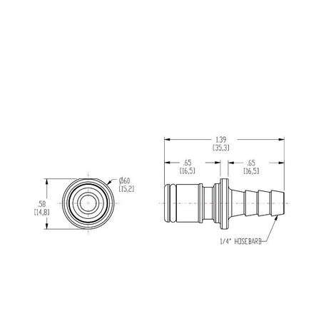 1/4" Quick Disconnect Insert, In-line Hose Barb APC Series Acetal Male Insert - Straight Thru Replacement Part