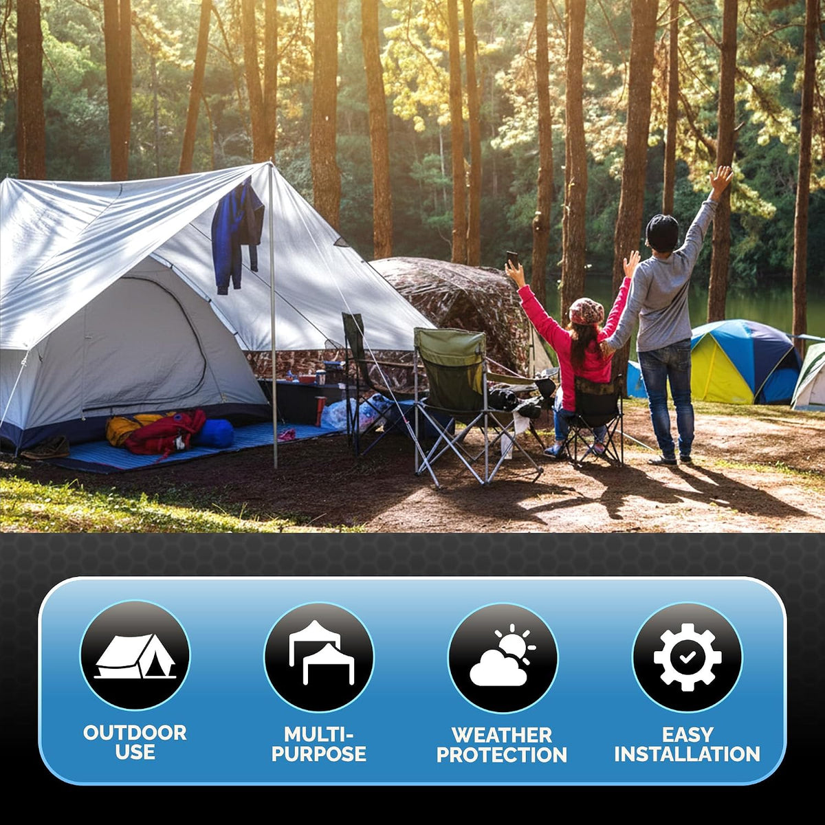 30x50 Heavy Duty Silver/Black Waterproof 10 MIL Thick Tarp  - Tarpaulin Outdoor Cover - Multipurpose Protection Poly Tarp for Camping, Tent, Roof, Patio, Pool, Boat Supplies