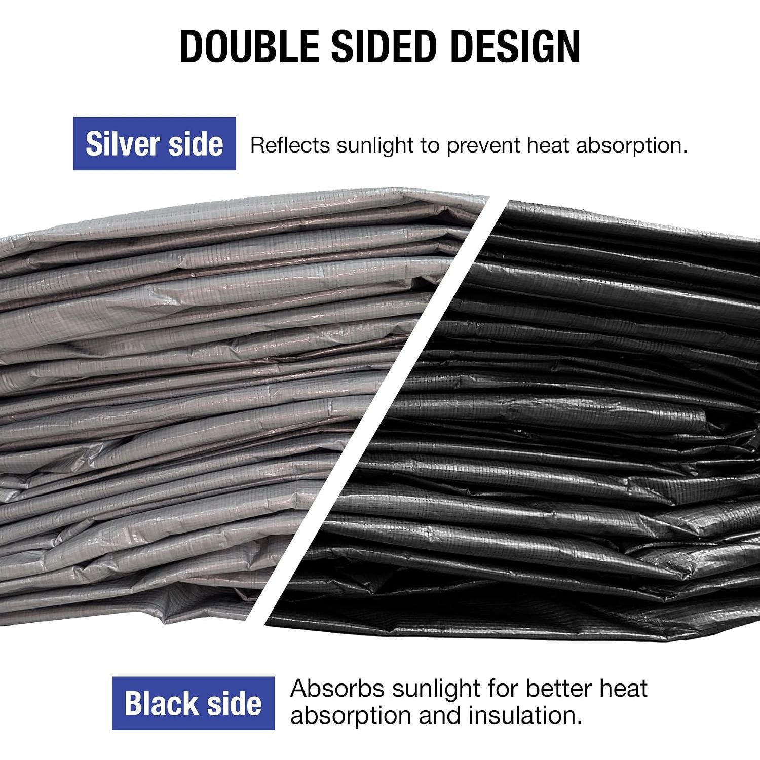 30x50 Heavy Duty Silver/Black Waterproof 10 MIL Thick Tarp  - Tarpaulin Outdoor Cover - Multipurpose Protection Poly Tarp for Camping, Tent, Roof, Patio, Pool, Boat Supplies