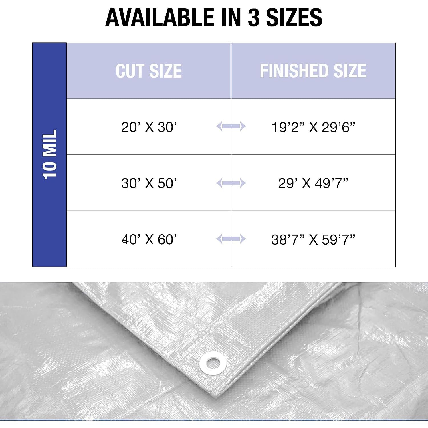 30x50 Heavy Duty Silver/Black Waterproof 10 MIL Thick Tarp  - Tarpaulin Outdoor Cover - Multipurpose Protection Poly Tarp for Camping, Tent, Roof, Patio, Pool, Boat Supplies