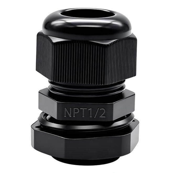 Nylon Cable Glands 1/2" NPT, Waterproof Adjustable Diameter 6-12mm Cable Connectors, Plastic Cable Gland Joints with Gaskets 1/2 NPT-BK Dehumidifier Parts