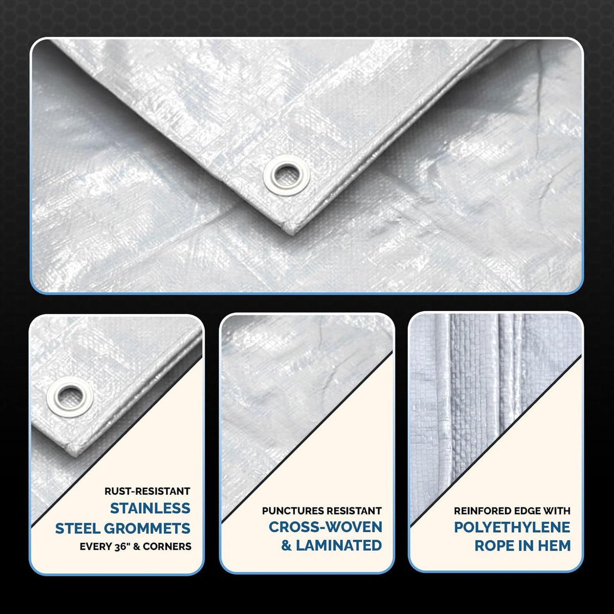 40x60 Heavy Duty High Durability 12 Mil White Waterproof Tarp, Tear and UV Resistant Tarpaulin, Multipurpose Protective Outdoor Cover with Reinforced Edges for Construction, Camping, Shelter, Patio, Car, Boat Supplies
