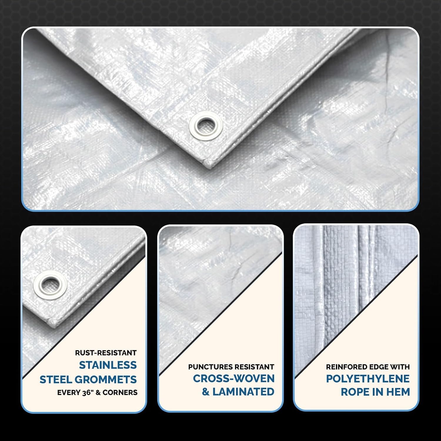 40x60 Heavy Duty High Durability 12 Mil White Waterproof Tarp, Tear and UV Resistant Tarpaulin, Multipurpose Protective Outdoor Cover with Reinforced Edges for Construction, Camping, Shelter, Patio, Car, Boat Supplies