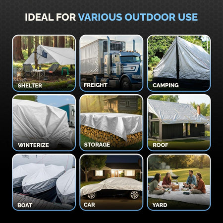 40x60 Heavy Duty High Durability 12 Mil White Waterproof Tarp, Tear and UV Resistant Tarpaulin, Multipurpose Protective Outdoor Cover with Reinforced Edges for Construction, Camping, Shelter, Patio, Car, Boat Supplies