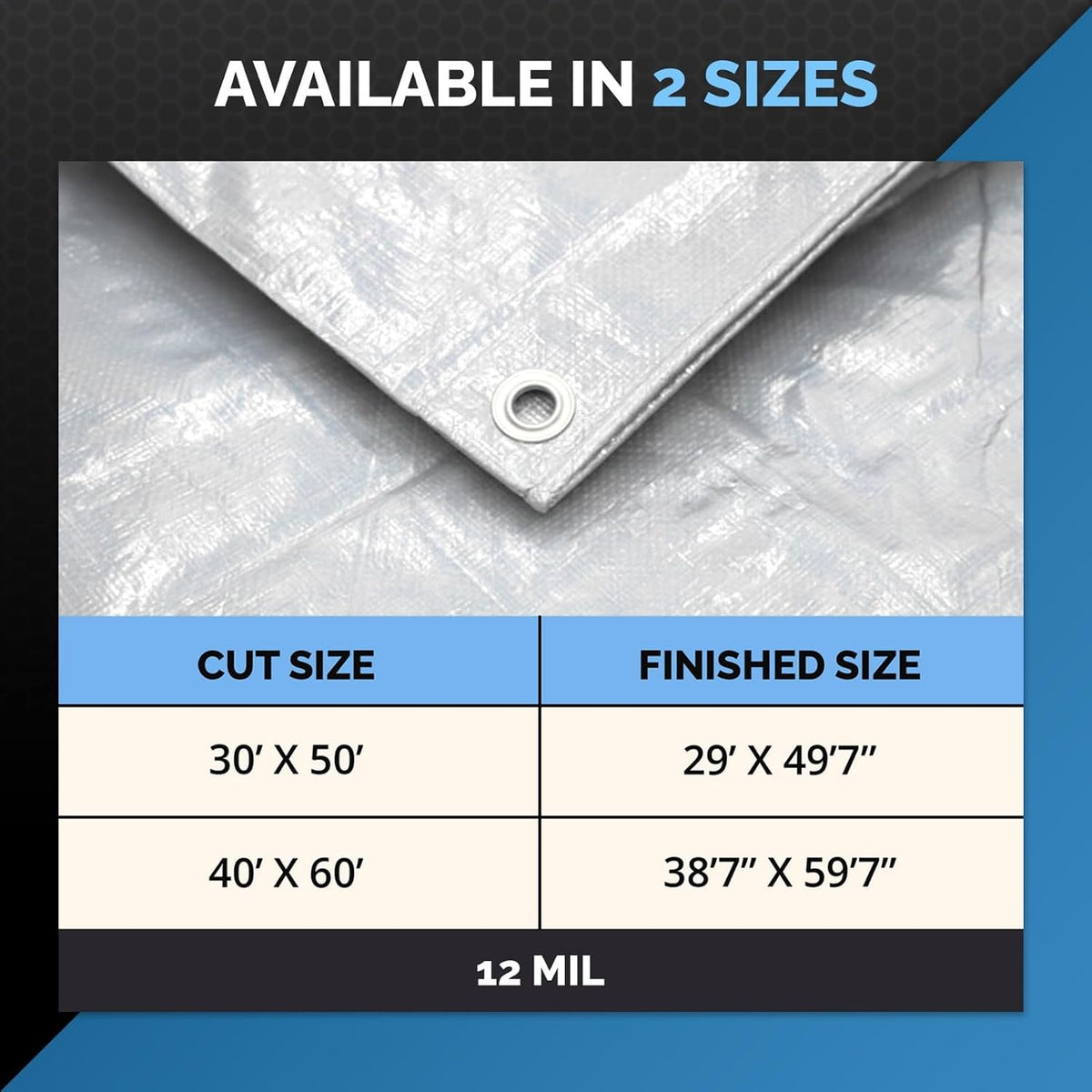 40x60 Heavy Duty High Durability 12 Mil White Waterproof Tarp, Tear and UV Resistant Tarpaulin, Multipurpose Protective Outdoor Cover with Reinforced Edges for Construction, Camping, Shelter, Patio, Car, Boat Supplies