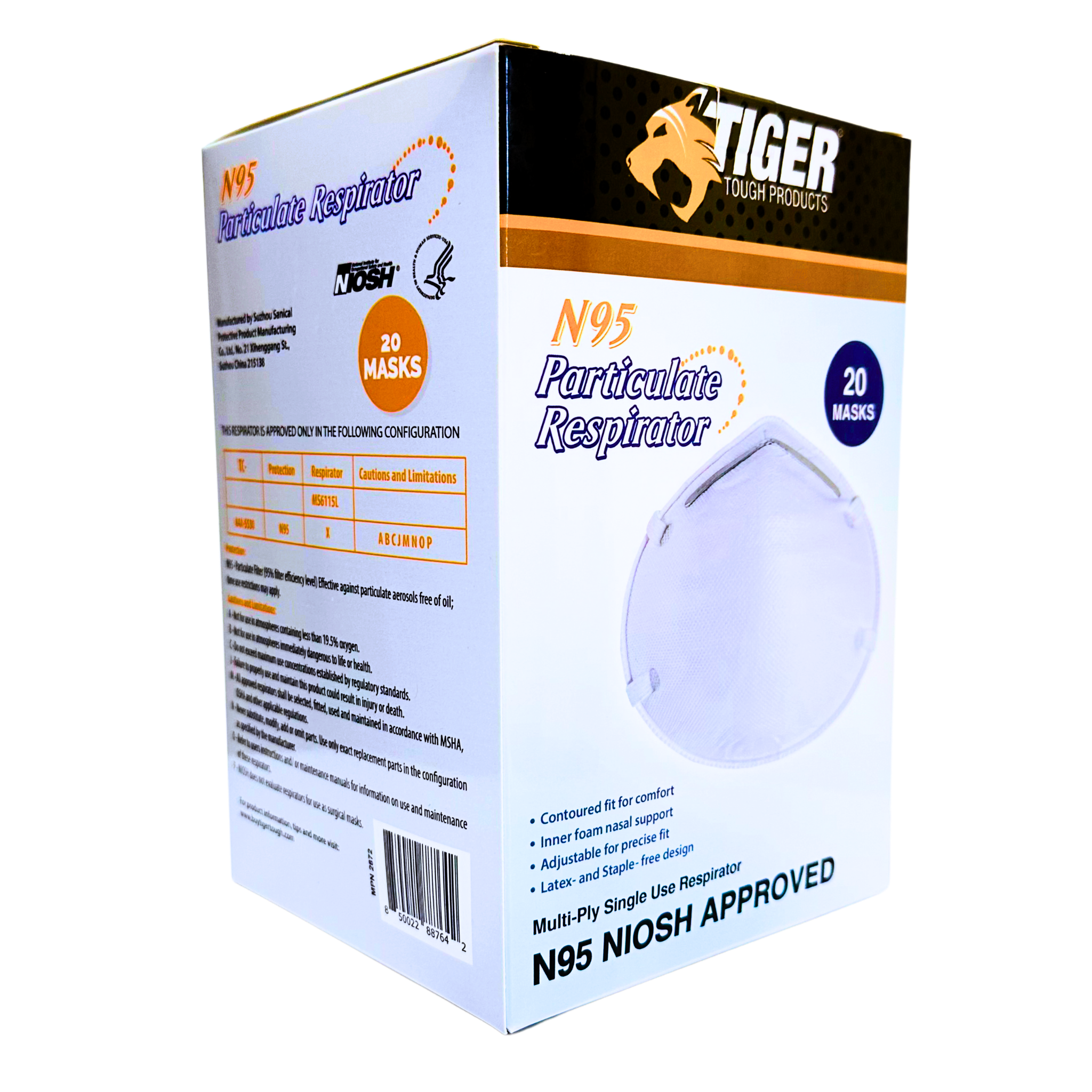 N95 Face Mask NIOSH Respirator (20ct) Misc Box (20ct),Case (20 Boxes)