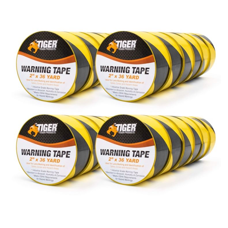 Tiger Tough Safety Warning Tape Black & Yellow Stripe – 2 Inch x 36 Yard (24 Rolls) Heavy-Duty Vinyl Warning Tape for Hazard Zones, Lane Markings & Safety Areas – Tear, Moisture & Weather Resistant Supplies