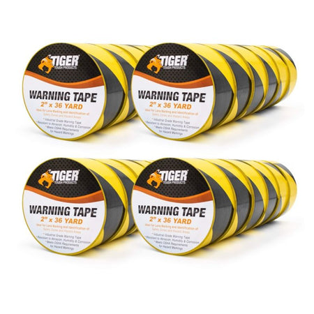 Tiger Tough Safety Warning Tape Black & Yellow Stripe – 2 Inch x 36 Yard (24 Rolls) Heavy-Duty Vinyl Warning Tape for Hazard Zones, Lane Markings & Safety Areas – Tear, Moisture & Weather Resistant Supplies