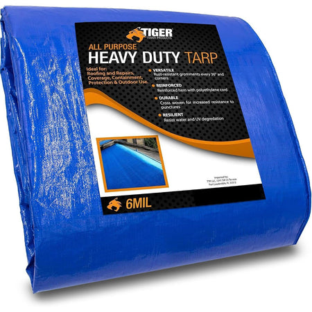 20x30 6 Mil Poly Heavy Duty Waterproof Tarp, Tear and UV Resistant Tarpaulin, Multipurpose Protective Outdoor Cover with Reinforced Edges for Camping, Shelter, Patio, Car, Boat Tarp