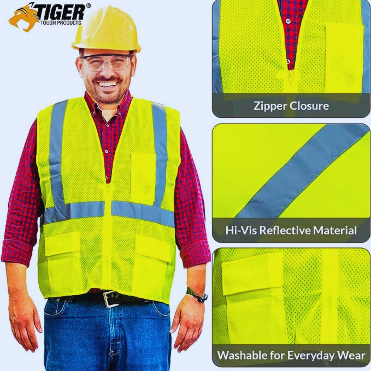 Safety Vest Class 3. High Visibility 6-Pocket Construction Vest (12 Pacl) Misc M,L,XL,2XL