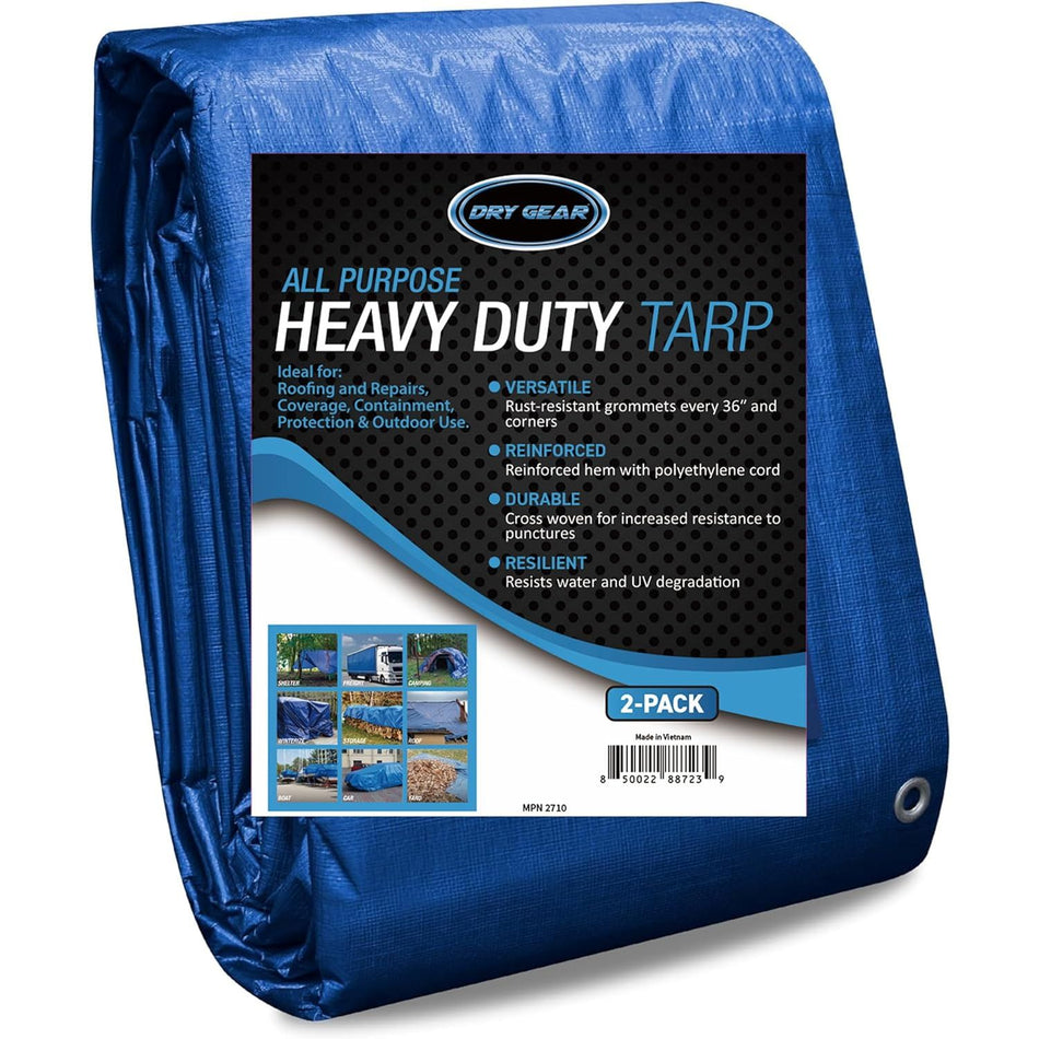 20x30 Blue Waterproof Tarp – 5 MIL Thick Tarpaulin Outdoor Cover - Multipurpose Protection Poly Tarp for Camping, Tent, Roof, Patio, Pool, Floor, Furniture, Boat, Truck Beds.  (Pack of 2)