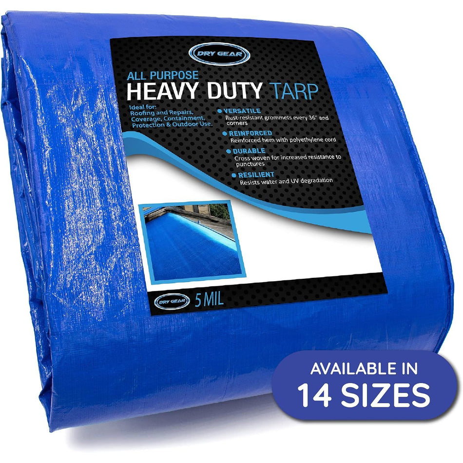 30x50 Blue Waterproof Tarp – 5 MIL Thick Tarpaulin Outdoor Cover - Multipurpose Protection Poly Tarp for Camping, Tent, Roof, Patio, Pool, Floor, Furniture, Boat, Truck Beds.