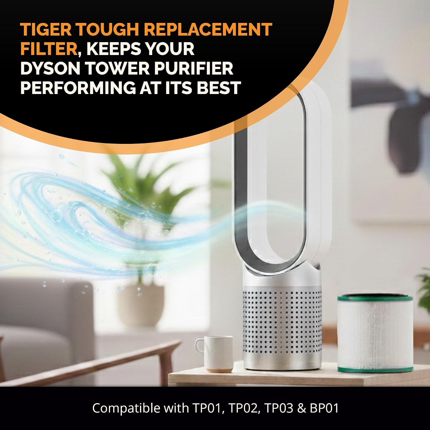 Tiger Tough Air Purifier HEPA Filter Replacement - Compatible with Dyson Pure Cool Link & Tower Purifier TP01 TP02 TP03 and AM11, Replaces Part 968126-03, 305158-01, 305159-01, 308400-01, 308401-01 Filter