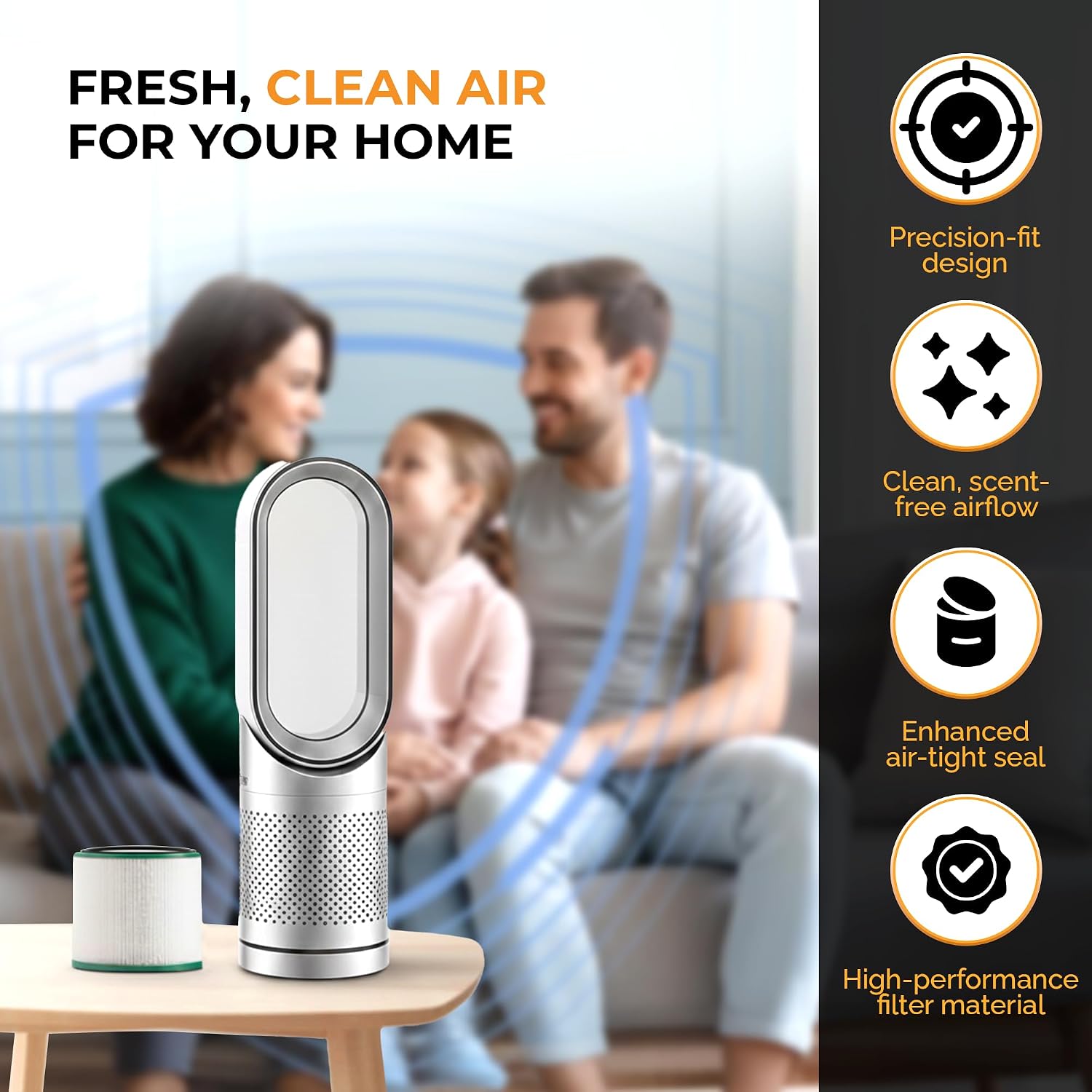 Tiger Tough Air Purifier HEPA Filter Replacement - Compatible with Dyson Pure Cool Link & Tower Purifier TP01 TP02 TP03 and AM11, Replaces Part 968126-03, 305158-01, 305159-01, 308400-01, 308401-01 Filter