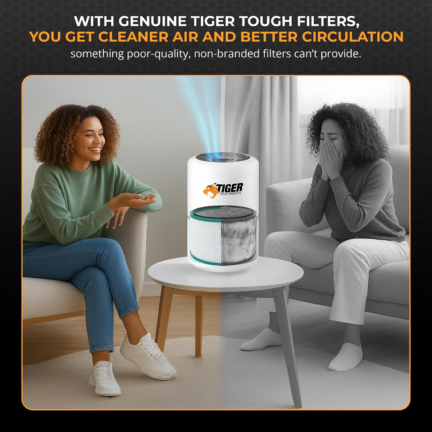 Tiger Tough Air Purifier HEPA Filter Replacement - Compatible with Dyson Pure Cool Link & Tower Purifier TP01 TP02 TP03 and AM11, Replaces Part 968126-03, 305158-01, 305159-01, 308400-01, 308401-01 Filter