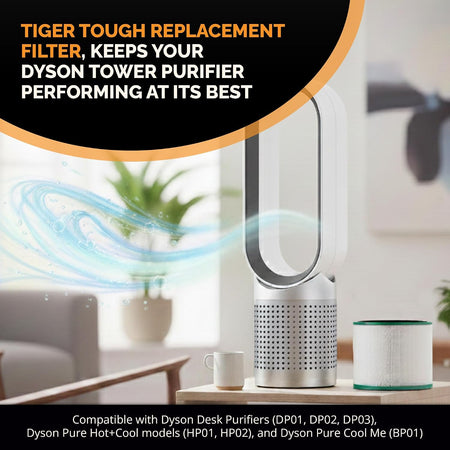 Tiger Tough Air Purifier Filter Replacement - Compatible with Dyson Pure Hot Cool HP01 HP02 - HEPA Filter for Dyson Desk Fan DP01 DP02, Replaces Part 968125-03 Filter