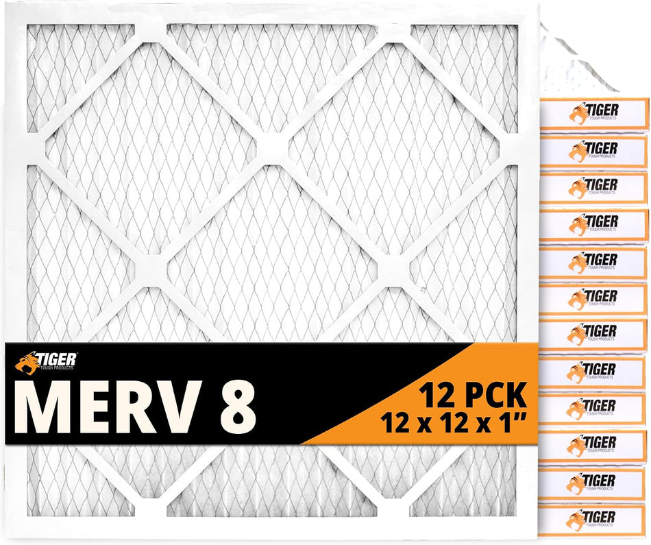 12x12x1 Air Filter MERV 8 MPR 600-800, High-Performance Pleated HVAC AC Furnace Filter Replacement for Home, (Pack of 12)