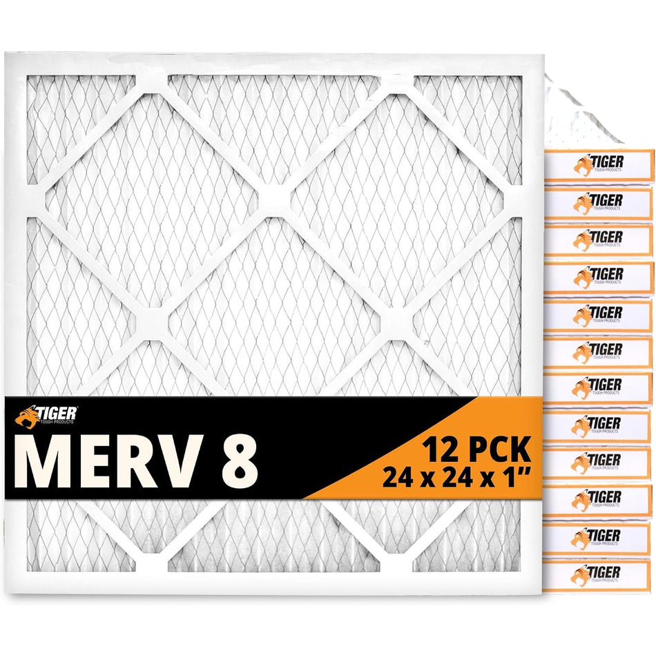 24x24x1 Air Filter MERV 8 MPR 600-800, High-Performance Pleated HVAC AC Furnace Filter Replacement for Home, (Pack of 12)