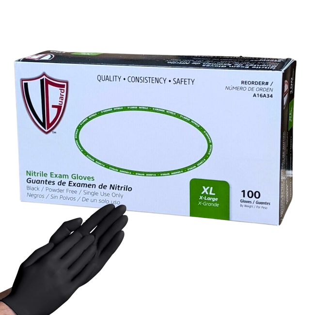 VGuard Nitrile Gloves, Power & Latex Free, Black (100ct) Misc XL,XL-Case of 10
