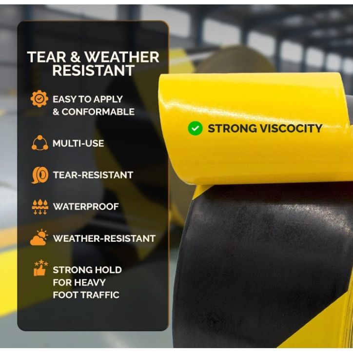 Tiger Tough Safety Warning Tape Black & Yellow Stripe – 2 Inch x 36 Yard (24 Rolls) Heavy-Duty Vinyl Warning Tape for Hazard Zones, Lane Markings & Safety Areas – Tear, Moisture & Weather Resistant Supplies