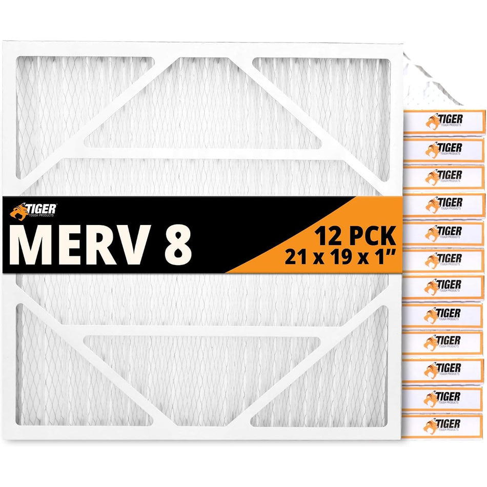 21x19x1 Air Filter MERV 8 MPR 600-800, High-Performance Pleated HVAC AC Furnace Filter Replacement for Home, (Pack of 12) Filter