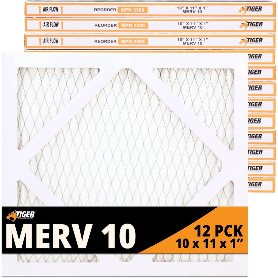 10x11x1 MERV 10 Air Filters – MPR 1000 Pleated HVAC AC Furnace Filter Replacement for Home, (Pack of 12) Filter