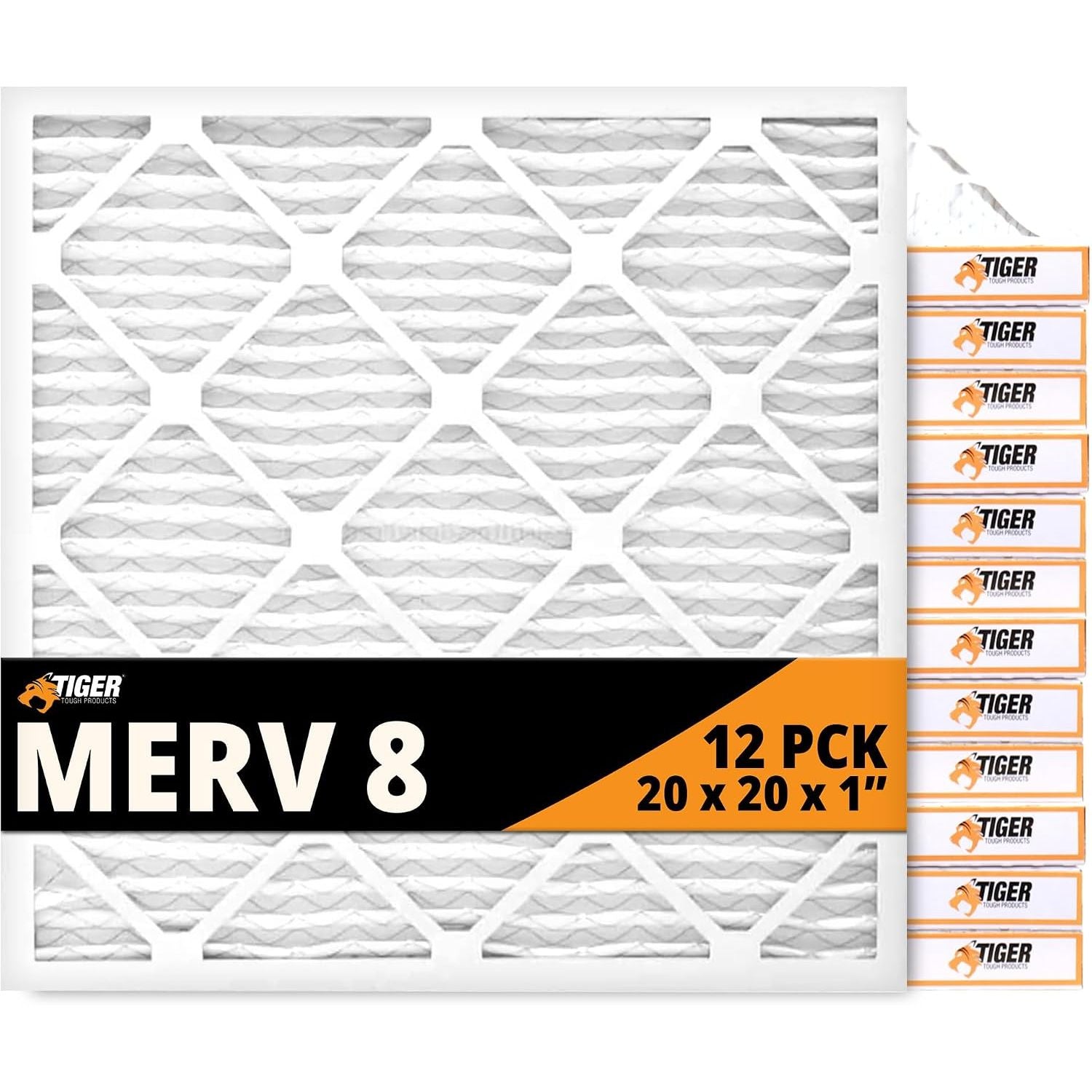 20x20x1 Air Filter MERV 8 MPR 600-800, High-Performance Pleated HVAC AC Furnace Filter Replacement for Home, (Pack of 12) Filter
