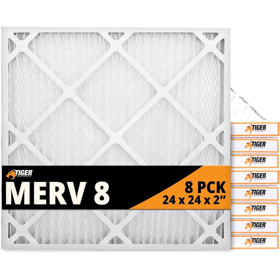24x24x2 Air Filter MERV 8 MPR 600-800, High-Performance Pleated HVAC AC Furnace Filter Replacement for Home, (Pack of 8) Filter