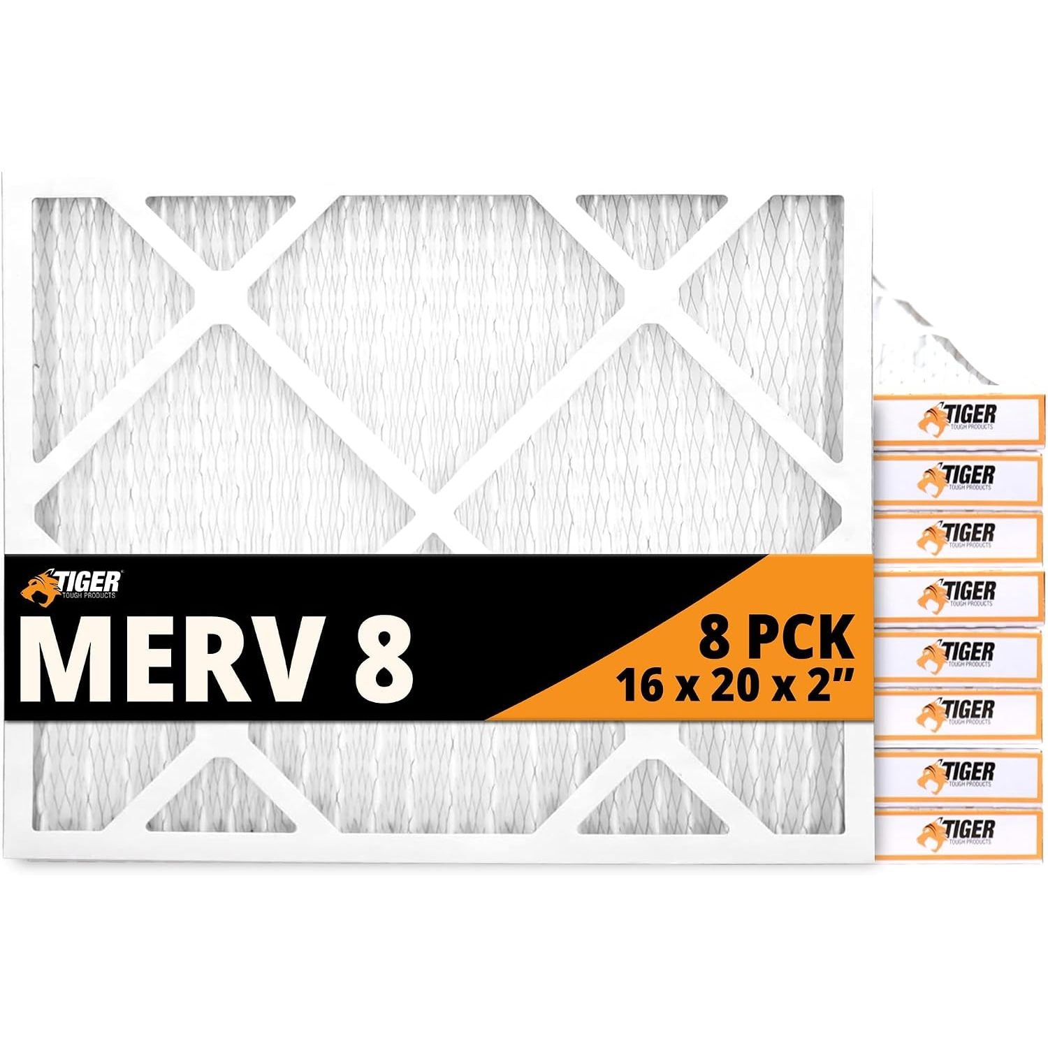 16x20x2 Air Filter MERV 8 MPR 600-800, High-Performance Pleated HVAC AC Furnace Filter Replacement for Home, (Pack of 8) Filter