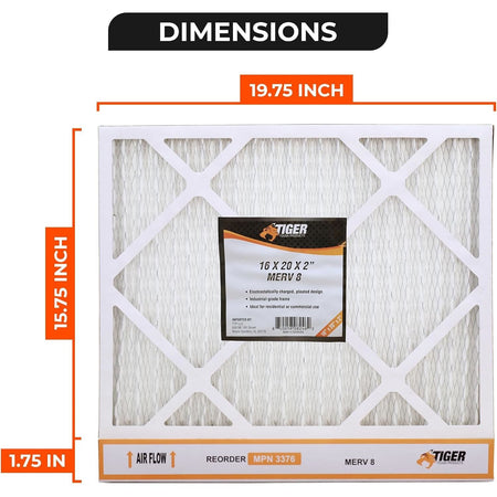16x20x2 Air Filter MERV 8 MPR 600-800, High-Performance Pleated HVAC AC Furnace Filter Replacement for Home, (Pack of 8) Filter