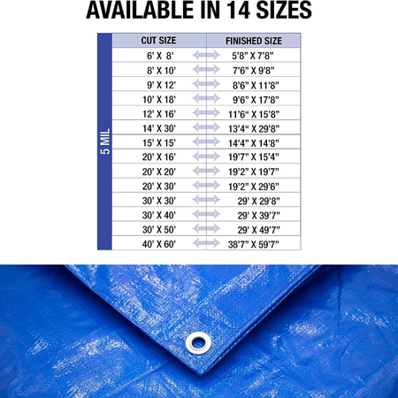 Heavy Duty 5 MIL Blue Tarp. All Purpose, Durable and Industrial Strength Tarp Misc 10x18,20x16,20x20,20x30,30x40,30x50,40x60