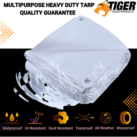 Heavy Duty 8 MIL White Tarp. All Purpose, Durable and Industrial Strength Tarp Misc 16'x20',20'x30',30'x50',40'x60'