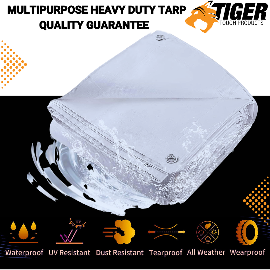 Heavy Duty 8 MIL White Tarp. All Purpose, Durable and Industrial Strength Tarp Misc 16'x20',20'x30',30'x50',40'x60'