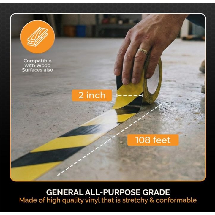Tiger Tough Safety Warning Tape Black & Yellow Stripe – 2 Inch x 36 Yard (24 Rolls) Heavy-Duty Vinyl Warning Tape for Hazard Zones, Lane Markings & Safety Areas – Tear, Moisture & Weather Resistant Supplies