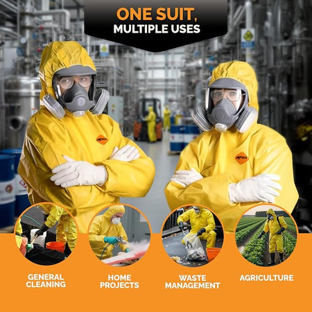 Tiger Tough Yellow Hazmat Suit Disposable - Chemical Protective Coveralls with Hood, PPE Paint Suit, Cleaning Jumpsuit - Coverall