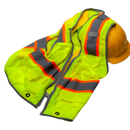 Safety Vest Class 2. High Visibility 5-Pocket Construction Vest (12 Pack) M,L,XL,2XL