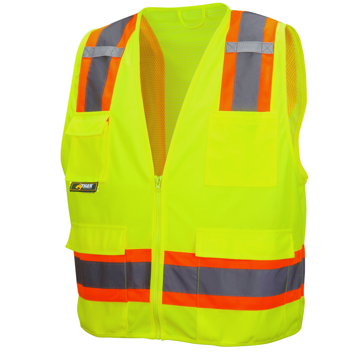 Safety Vest Class 2. High Visibility 5-Pocket Construction Vest (12 Pack) M,L,XL,2XL