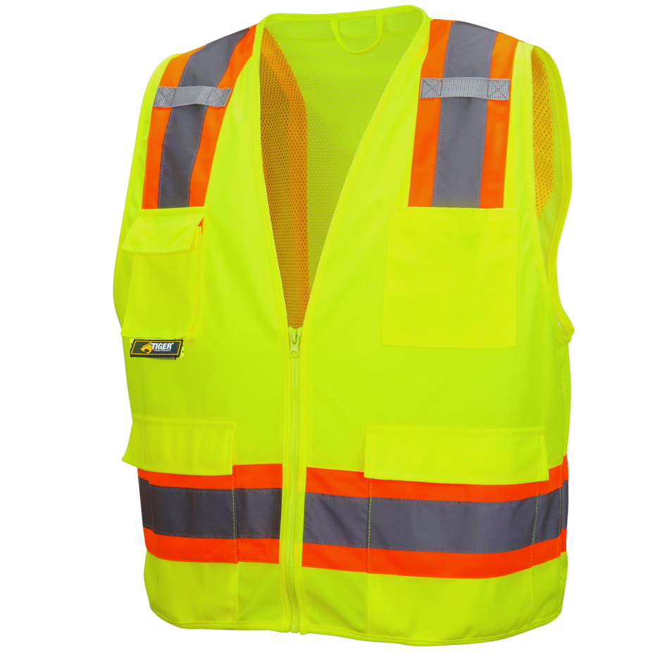 Safety Vest Class 2. High Visibility 5-Pocket Construction Vest (12 Pack) M,L,XL,2XL