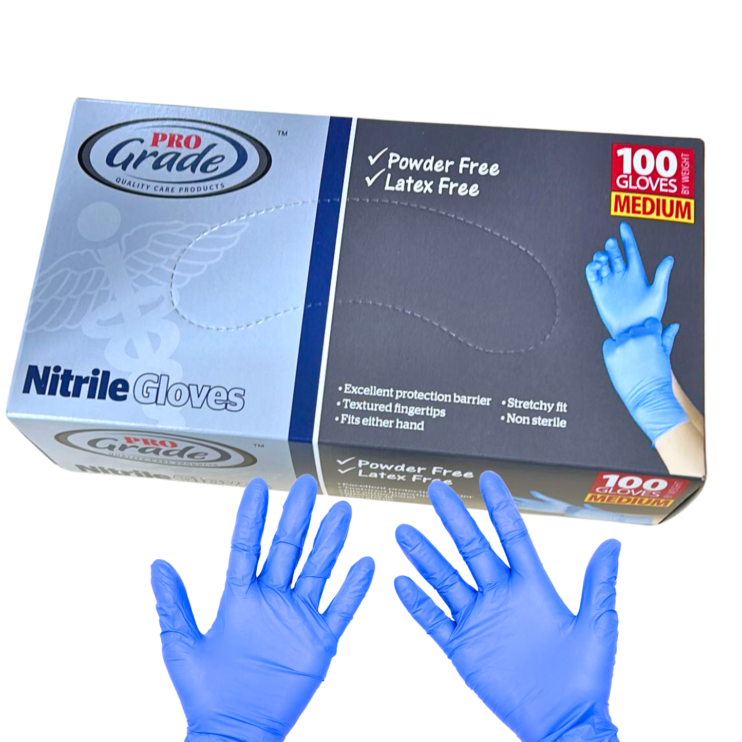 Pro Grade Nitrile Gloves, Power & Latex Free, Blue (100ct) Misc M,L,XL,M-Case of 10,L-Case of 10,XL-Case of 10