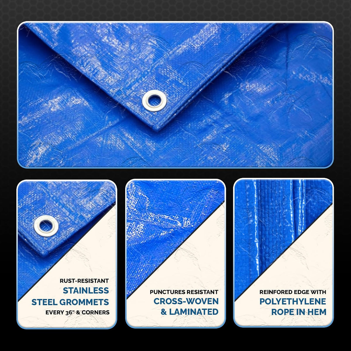 Blue Waterproof Tarp – 5 MIL Thick Tarpaulin Outdoor Cover - Multipurpose Protection Poly Tarp for Camping, Tent, Roof, Patio, Pool, Floor, Furniture, Boat, Truck Beds. Tarp