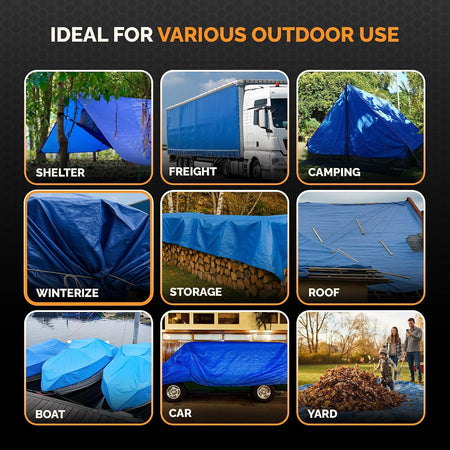 6 Mil Poly Heavy Duty Waterproof Tarp, Tear and UV Resistant Tarpaulin, Multipurpose Protective Outdoor Cover with Reinforced Edges for Camping, Shelter, Patio, Car, Boat Tarp