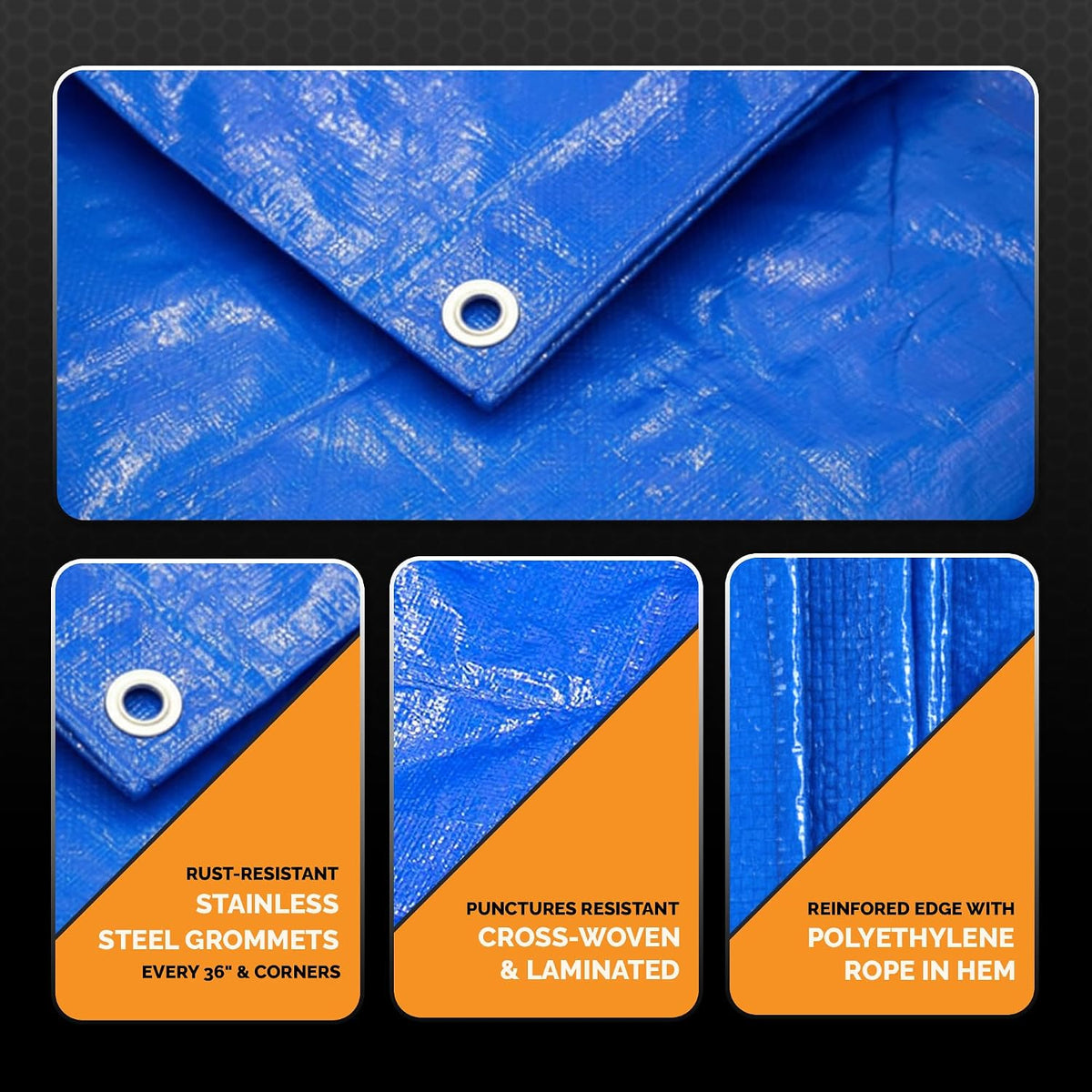 6 Mil Poly Heavy Duty Waterproof Tarp, Tear and UV Resistant Tarpaulin, Multipurpose Protective Outdoor Cover with Reinforced Edges for Camping, Shelter, Patio, Car, Boat Tarp