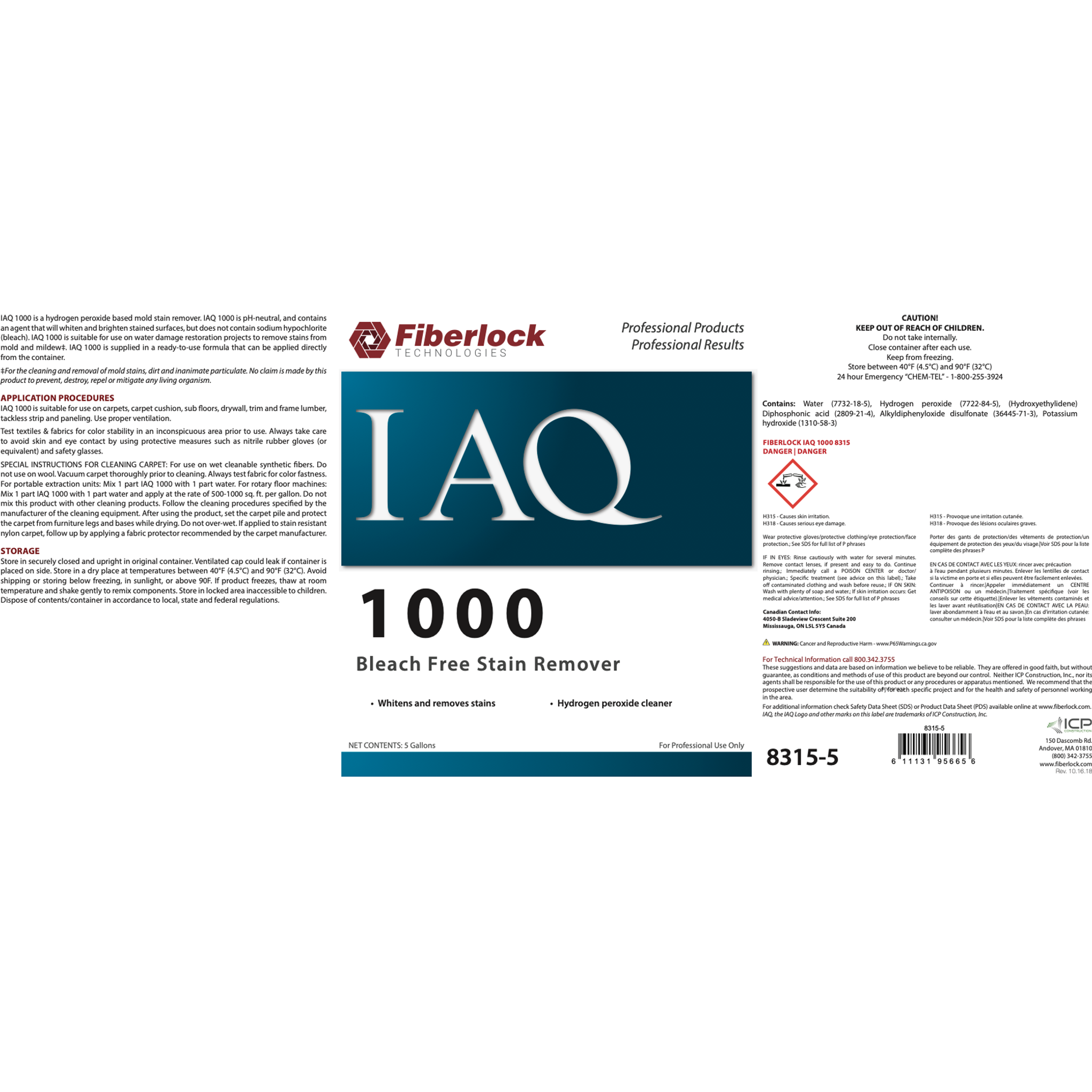 Fiberlock IAQ 1000, Hydrogen Peroxide Mold & Mildew Stain Remover (5 gal) Misc