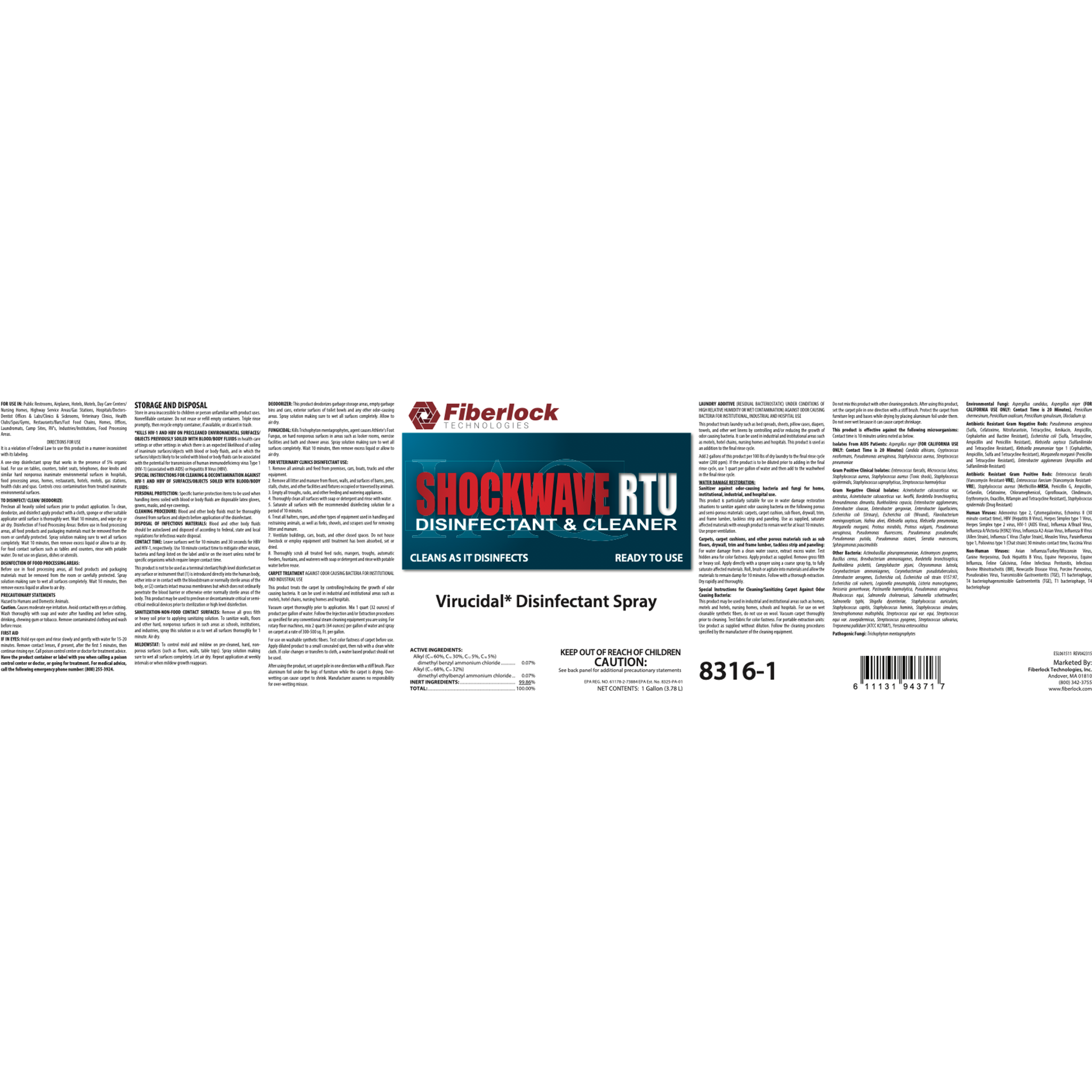 Fiberlock ShockWave RTU Disinfectant & Cleaner Concentrate Misc 1 gal,4 gal
