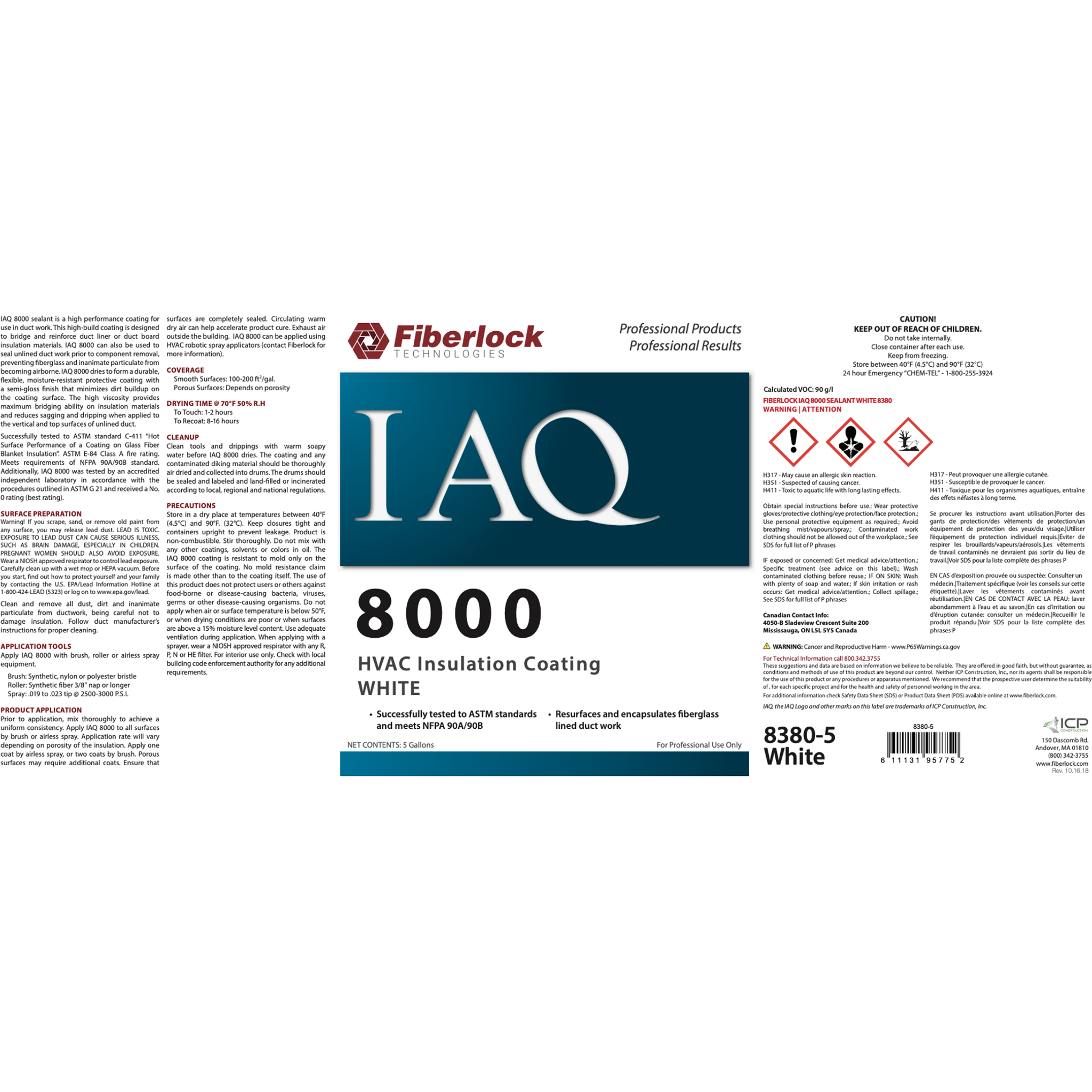 Fiberlock IAQ 8000 HVAC Insulation Coating, White Sealer (5 gal) Misc