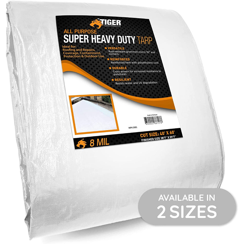 40 x 60 8 MIL Tiger Tough Heavy-Duty White Poly Tarp Tarp